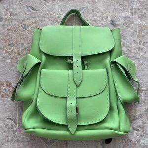 Lime Green Leather Flap Backpack